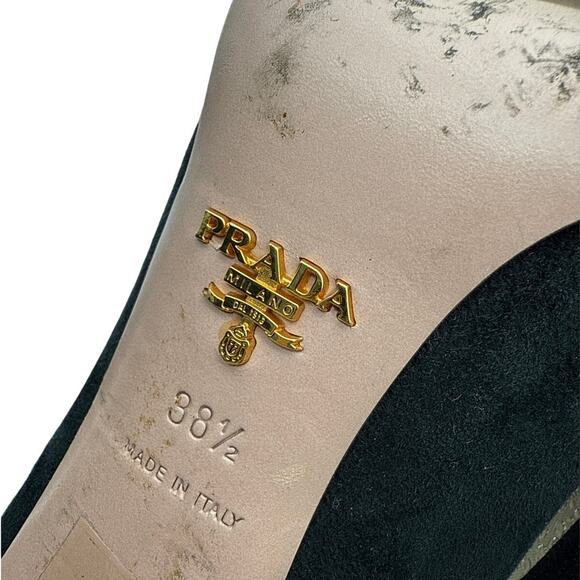 Prada Rosette Peep Toe Black Suede High Heel Pumps Size 38.5 - Picture 8 of 9